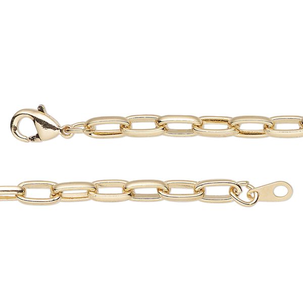 Chain, gold-finished steel, 4mm paperclip, 36 inches with lobster claw clasp. Sold individually. image number 0