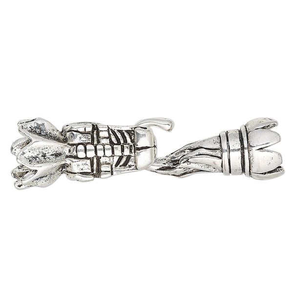 Clasp, hook, antique silver-finished "pewter" (zinc-based alloy), 59x15mm with 30x15mm dragon head and 31x13mm hook with glue-in ends, 7-8mm inside diameter. Sold individually. image number 0