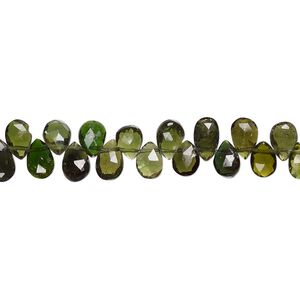 Green tourmaline 1pkg1, hand-cut top-drilled faceted teardrop bead natural 8 inch 6x4mm