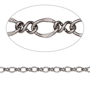 Chain 1pkg1 gunmetal-plated figure 8, 3mm flat, steel 50 foot unfinished