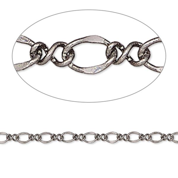 Chain, gunmetal-plated steel, 3mm flat figure 8. Sold per 50-foot spool. image number 0