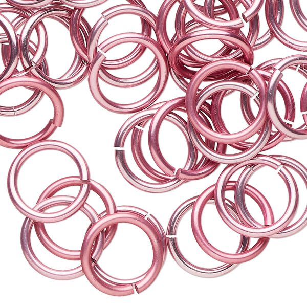 Jump ring, anodized tempered aluminum, pink, 12mm round, 9.2mm inside diameter, 15 gauge. Sold per pkg of 100. image number 0