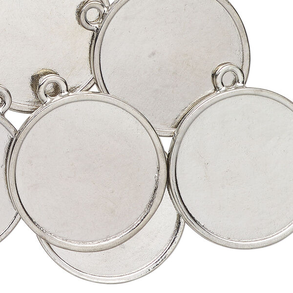 Charm, antique silver-finished "pewter" (zinc-based alloy), 24mm round with 21.5mm round setting. Sold per pkg of 12. image number 0