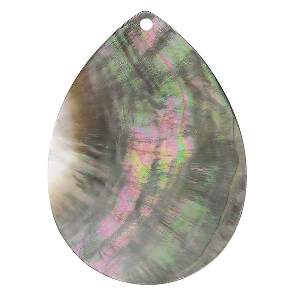 Focal, black lip shell (natural), 55x40mm flat teardrop, Mohs hardness 3-1/2. Sold individually. image number 0