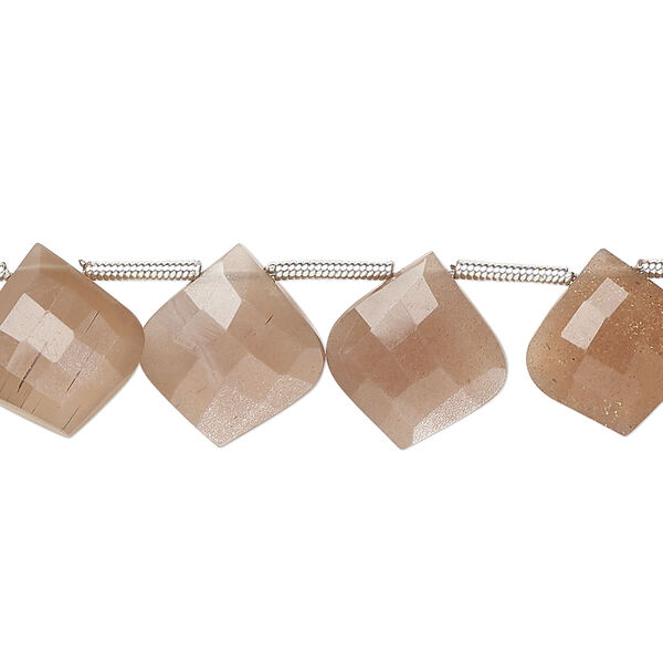 Bead, coffee moonstone (natural), hand-cut 11x10mm side-drilled faceted puffed kite, B grade, Mohs hardness 6 to 6-1/2. Sold per pkg of 18. image number 0