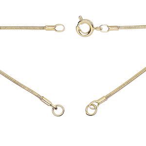 Chain 1pkg1 snake, 1.2mm necklace component / 3.5mm jump ring / springring clasp, gold-finished brass 18 inch