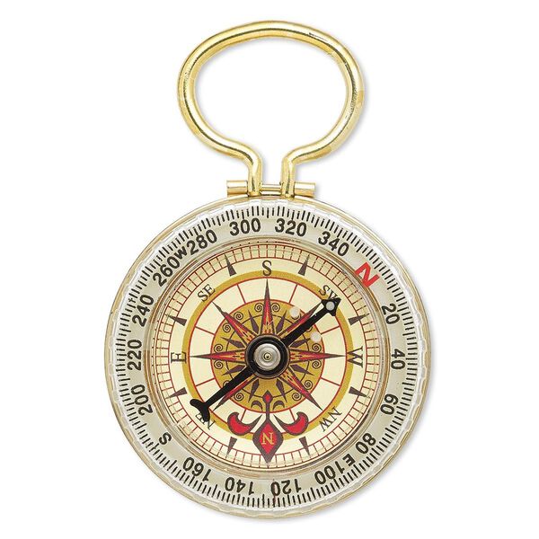 Focal, brass / steel / acrylic, multicolored, 3x2-inch working compass with 2-inch round face. Sold individually. image number 0