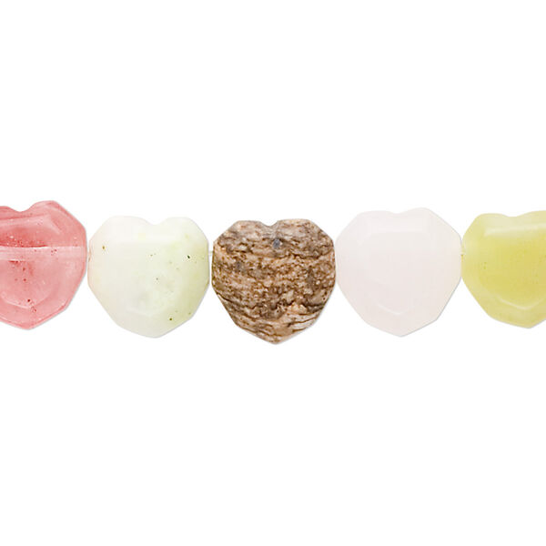 Multi-gemstone / glass 1pkg1, top-drilled faceted heart bead B grade, 15.5-16 inch 10mm image number 0