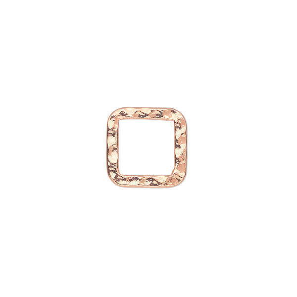 Component, copper-plated steel, 12x12mm double-sided hammered open square. Sold per pkg of 12. image number 0