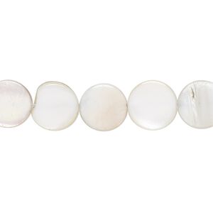 Bead, mother-of-pearl shell (dyed), light grey, 10mm flat round with 0.6-1mm hole, Mohs hardness 3-1/2. Sold per 15-inch strand.