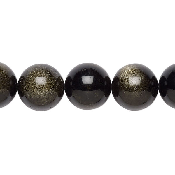 Bead, golden sheen obsidian (natural), 12mm round, A grade, Mohs hardness 5 to 5-1/2. Sold per 8-inch strand, approximately 15 beads. image number 0