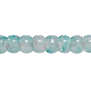 Bead 1pkg1, crackle glass, translucent clear and aqua blue, 8x5mm-9x6mm rondelle. 7-inch strand, approximately 25 beads.
