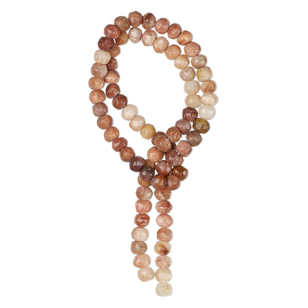 Bead, sunstone (natural), shaded, 5x4mm-6x5mm hand-cut tumbled faceted rondelle, F grade, Mohs hardness 6-1/2 to 7. Sold per 14-inch strand. image number 0