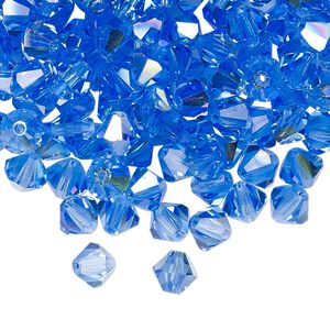 Bead 144pk sapphire AB, Preciosa Czech crystal 6mm bicone