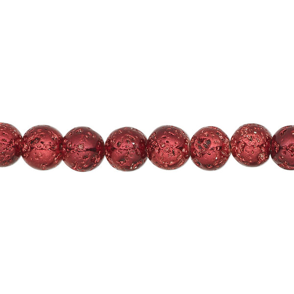 Bead, electro-coated lava rock (coated), dark red, 6-7mm round. Sold per 15-1/2" to 16" strand. image number 0