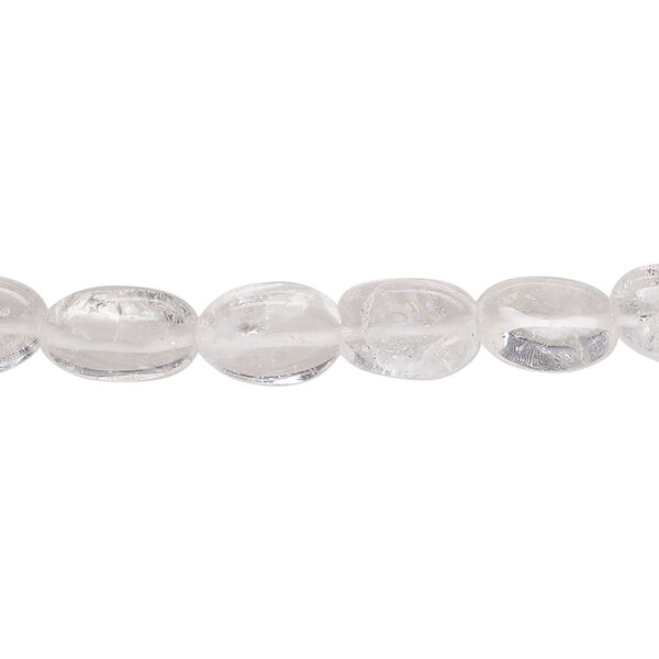 Bead, quartz crystal (natural), 9x7mm-14x10mm hand-cut puffed oval, D grade, Mohs hardness 7. Sold per 13-inch strand. image number 0