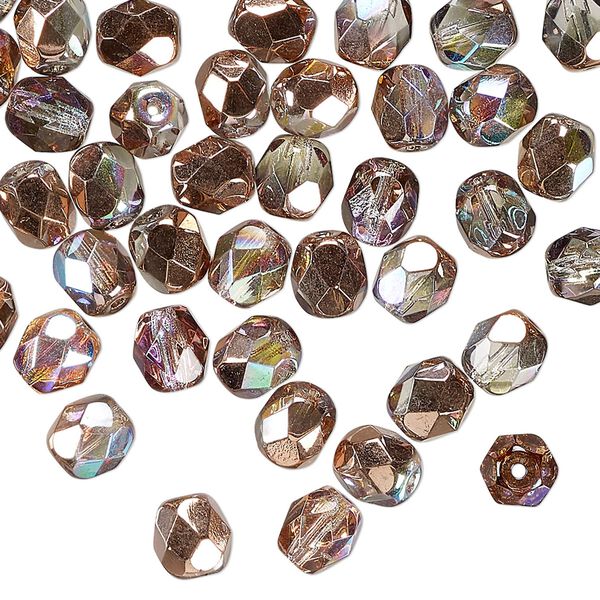 Czech fire-polished glass 1pkg60, faceted round bead half-coated Capri gold / copper clear AB 6mm image number 0
