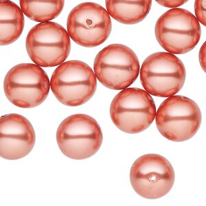 Bead, glass pearl, coated glass, pink, 10mm round. Sold per 18 " strand, approximately 50 beads.