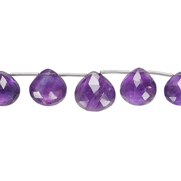 Amethyst 1pkg1, hand-cut top-drilled faceted puffed teardrop bead natural 4 inch graduated 8x7mm-11x11mm image number 0