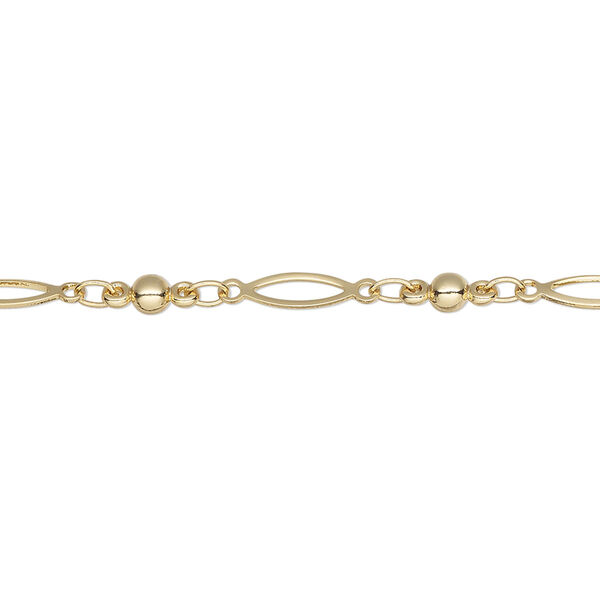 Chain, gold-finished brass, 3mm open oval and link. Sold per pkg of 5 feet. image number 0