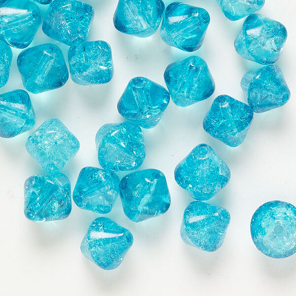 Bead crackle glass 42pk 8mm bicone, translucent teal image number 0