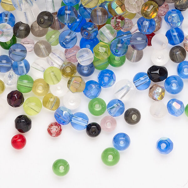 Bead mix 1pkg50g glass, matte frosted mixed colors, 3-6mm round image number 0