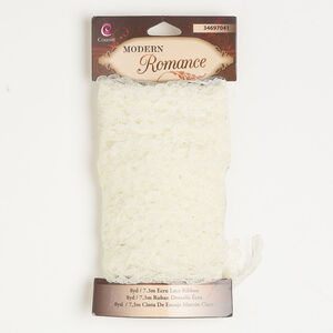 Ribbon 1pkg1 lace, cream, 1-1/2 inch scalloped with floral pattern, 8-yard section.