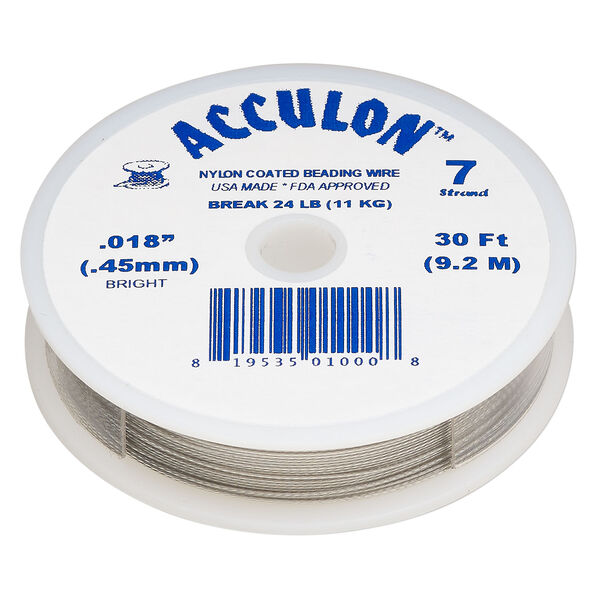 Beading wire, Acculon®, nylon-coated stainless steel, clear, 7 strand, 0.018-inch diameter. Sold per 30-foot spool. image number 0