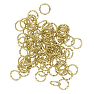 Jump ring, brass, 9mm soldered round, 7mm inside diameter, 18 gauge. Sold per pkg of 100.