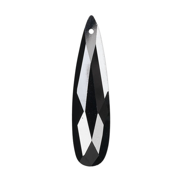 Focal, cubic zirconia, black, 36x9mm faceted teardrop, Mohs hardness 8-1/2. Sold per pkg of 2. image number 0