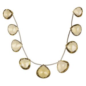 Golden quartz 1pkg9, hand-cut top-drilled faceted puffed teardrop bead graduated 14-20mm