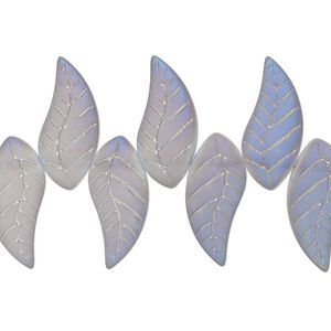 Bead, glass, translucent matte grey blue AB, 18x8mm top-drilled curved leaf. Sold per 8" strand.
