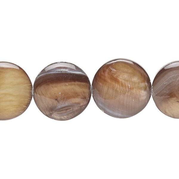 Mother-of-pearl shell 1pkg1, flat round bead 15 inch brown 15-16mm image number 0