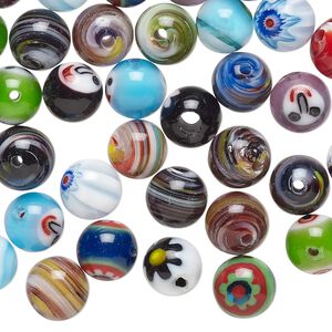 Bead mix, millefiori glass, opaque to transparent multicolored, 8-9mm round with 0.4-0.6mm hole. Sold per 2-ounce pkg, approximately 85-90 beads.