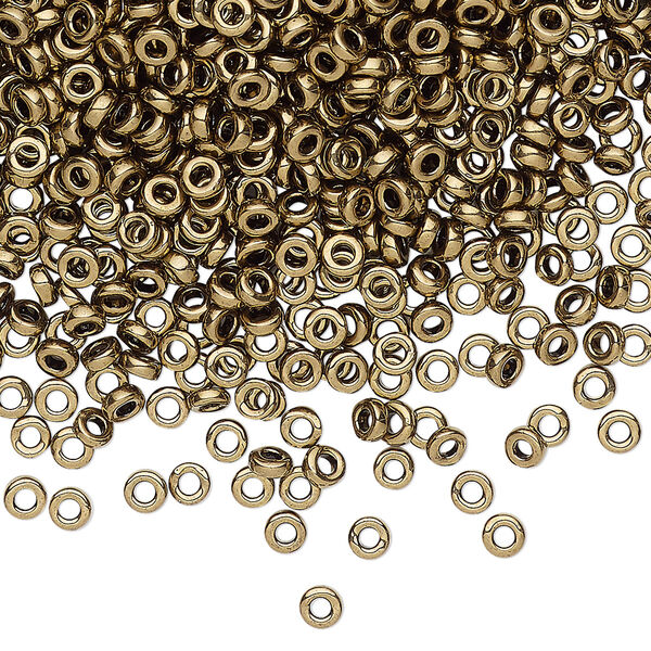Seed bead, Miyuki, glass, pkg/10g, 3x1.3mm spacer rondelle, opaque metallic dark bronze, (SPR3-457). image number 0