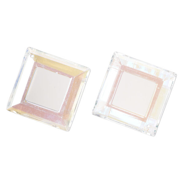 Focal, glass, pkg/1, 41-42mm top-drilled faceted diamond, translucent clear AB. image number 0