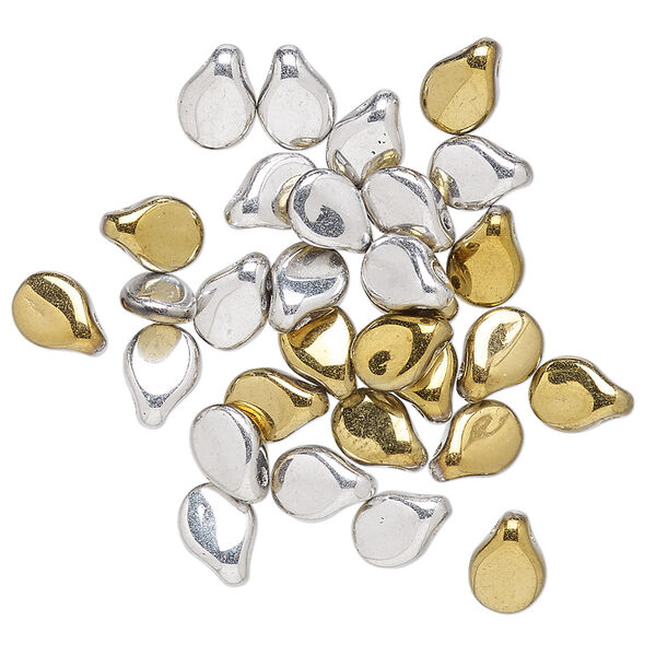 Bead, Preciosa Pip™, Czech pressed glass, opaque California silver, 7x5mm top-drilled pip. Sold per pkg of 30. image number 0