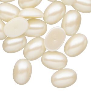Cabochon, vintage Japanese acrylic pearl, light peach, 14x10mm half-drilled non-calibrated oval. Sold per pkg of 24.