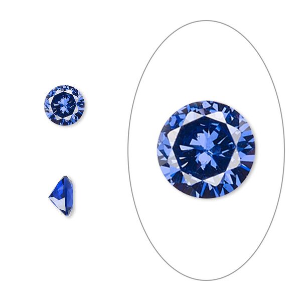 Gem, cubic zirconia, spinel blue, 6mm faceted round, Mohs hardness 8-1/2. Sold per pkg of 2. image number 0