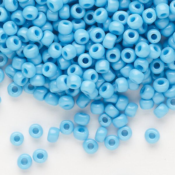 Seed bead, Dyna-Mites™, glass, opaque aqua, #6 round. Sold per 40-gram pkg. image number 0