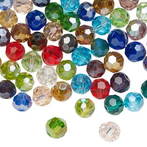Bead mix, glass, pkg/1 ounce, opaque to transparent mixed colors, 5-7mm faceted round.