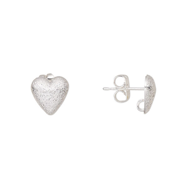 Earstud, silver-plated brass, 9mm half-dome stardust heart with hidden open loop. Sold per pkg of 5 pairs. image number 0