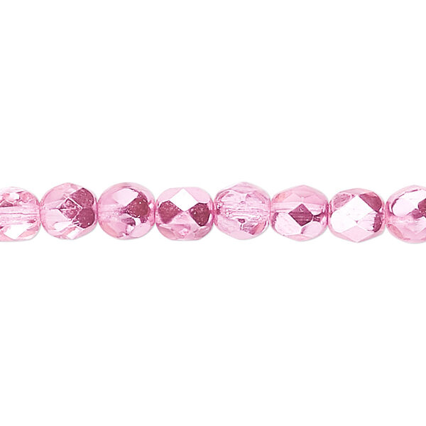 Bead, Czech fire-polished glass, opaque to translucent metallic bubblegum, 6mm faceted round. Sold per pkg of 1,200 (1 mass). image number 0