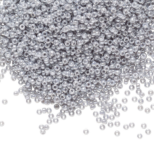 Seed bead, Miyuki, glass, pkg/250g, #15 rocaille, opaque luster ghost grey, (RR-443). image number 0