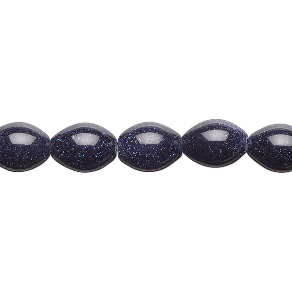 Bead, blue goldstone (glass) (man-made), 10x8mm oval. Sold per 15-1/2" to 16" strand. image number 0