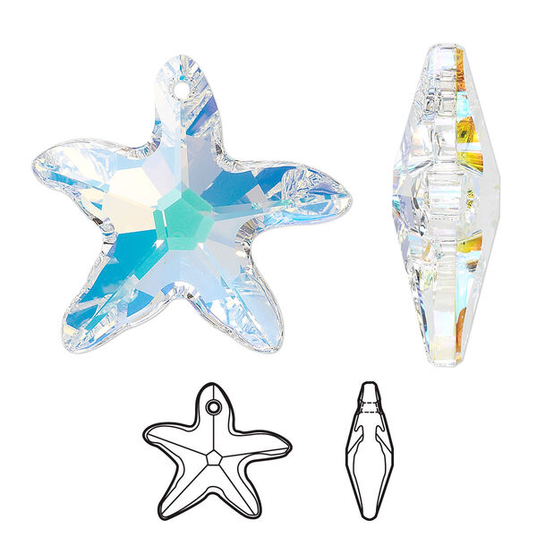 Focal 1pk crystal AB, Crystal Passions® 30x28mm pendant starfish 6721 image number 0