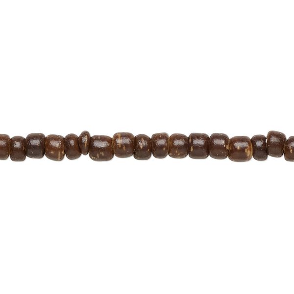 Bead, wood (waxed), dark brown, 3x1.5mm-3.5x3mm hand-cut rondelle. Sold per pkg of (2) 15-1/2" to 16" strands. image number 0