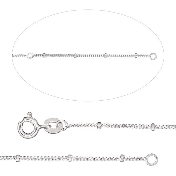 Chain Gossamer™ 1pkg1 sterling silver, 1mm curb / 1.8mm rondelle bead, adjustable 16 inch / 18 inch springring clasp image number 0