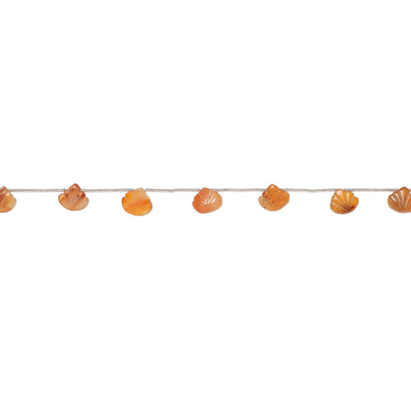 Carnelian 1pkg7, hand-cut top-drilled carved leaf bead, 11x10mm-15x12mm light to medium image number 1