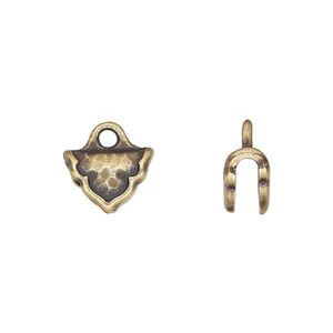 Crimp end, TierraCast®, antique brass-plated pewter (tin-based alloy), 12x8mm palace, 2.7mm inside diameter. Sold per pkg of 2.
